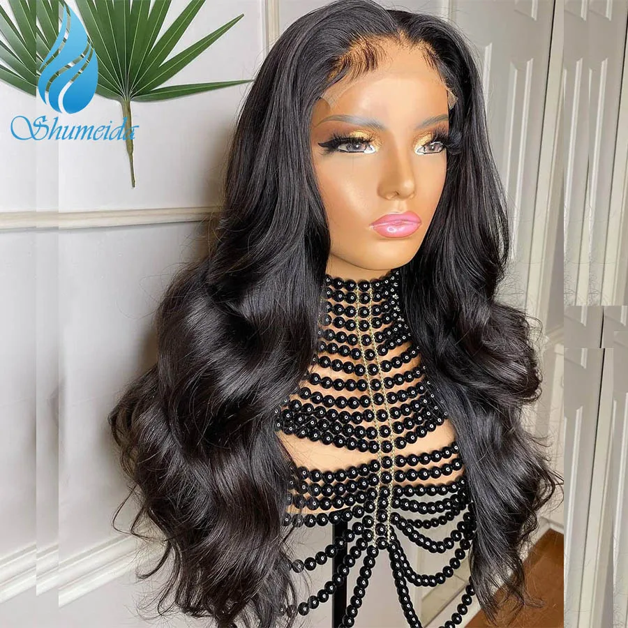 Shumeida Body Wave 4x4 Brazilian Hair Wigs with Pre-Plucked Hairline Human Hair 4x4 Closure Wigs with Baby Hair Glueless Lace