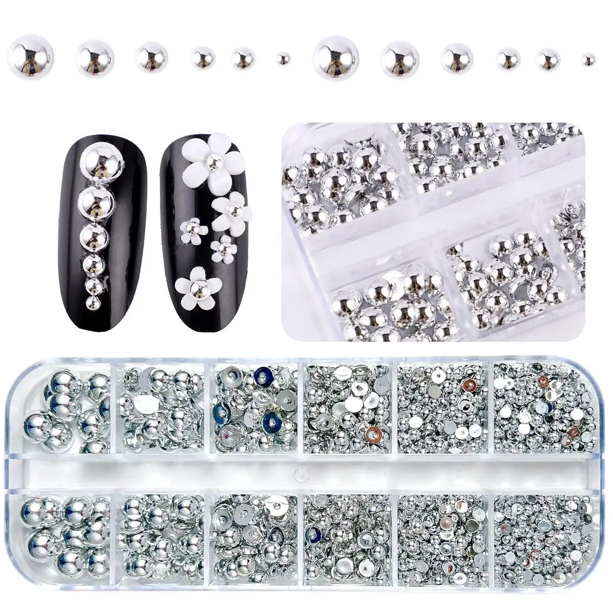 Multicolor 3D Pearl Nail Charms - Flat Bottom Art Decorations