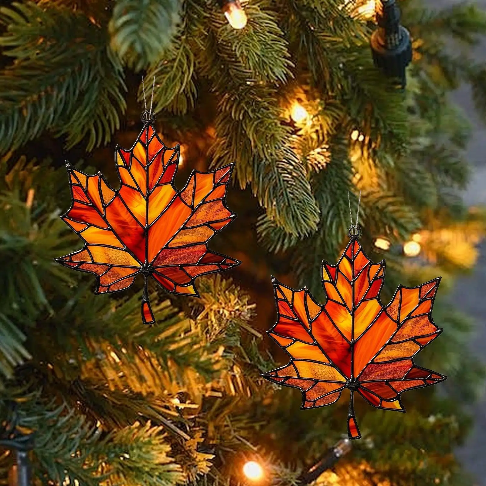 Acrylic Maple Leaves Window Hangings Wall Decoration Pendant Autumn Decor Maple Leaves Stained Fall Decoration Acrylic Wall Art