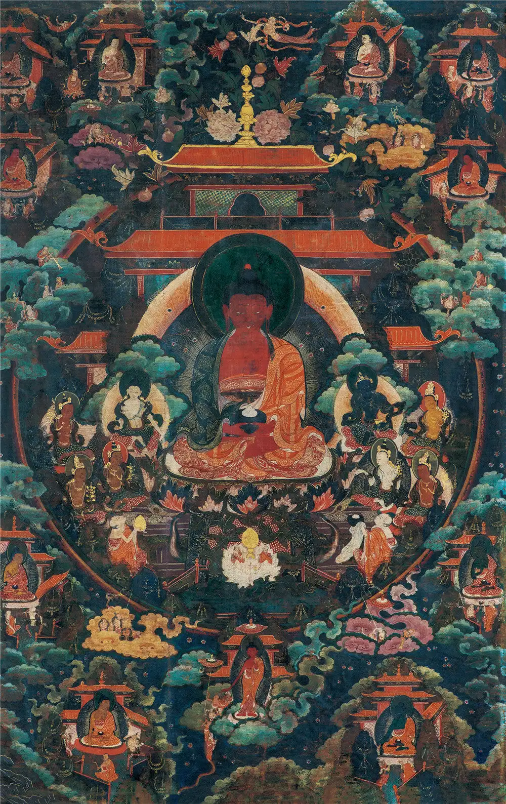 

Amitabha / Amitayus Thangka (18th Century Old Version),Gandhanra Tibetan Thangka Art,Giclee Printed and Hand Framed,47" × 32"