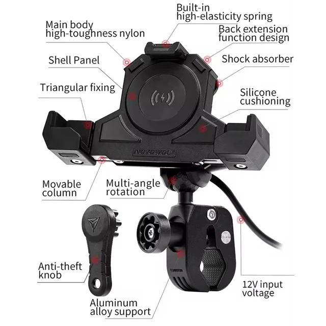 MOTOWOLF Motorcycle Outdoor Shock Absorbing Mobile Phone Holder Triangles Fixed Holder Wireless Charging Navigation Holder