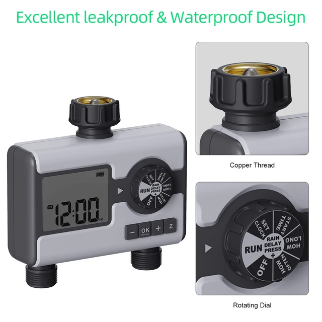 2 Outlet Water Timer Automatic Watering System Watering Hose Time r for Garden Hose Sprinkler Timer with Rain Delay 6
