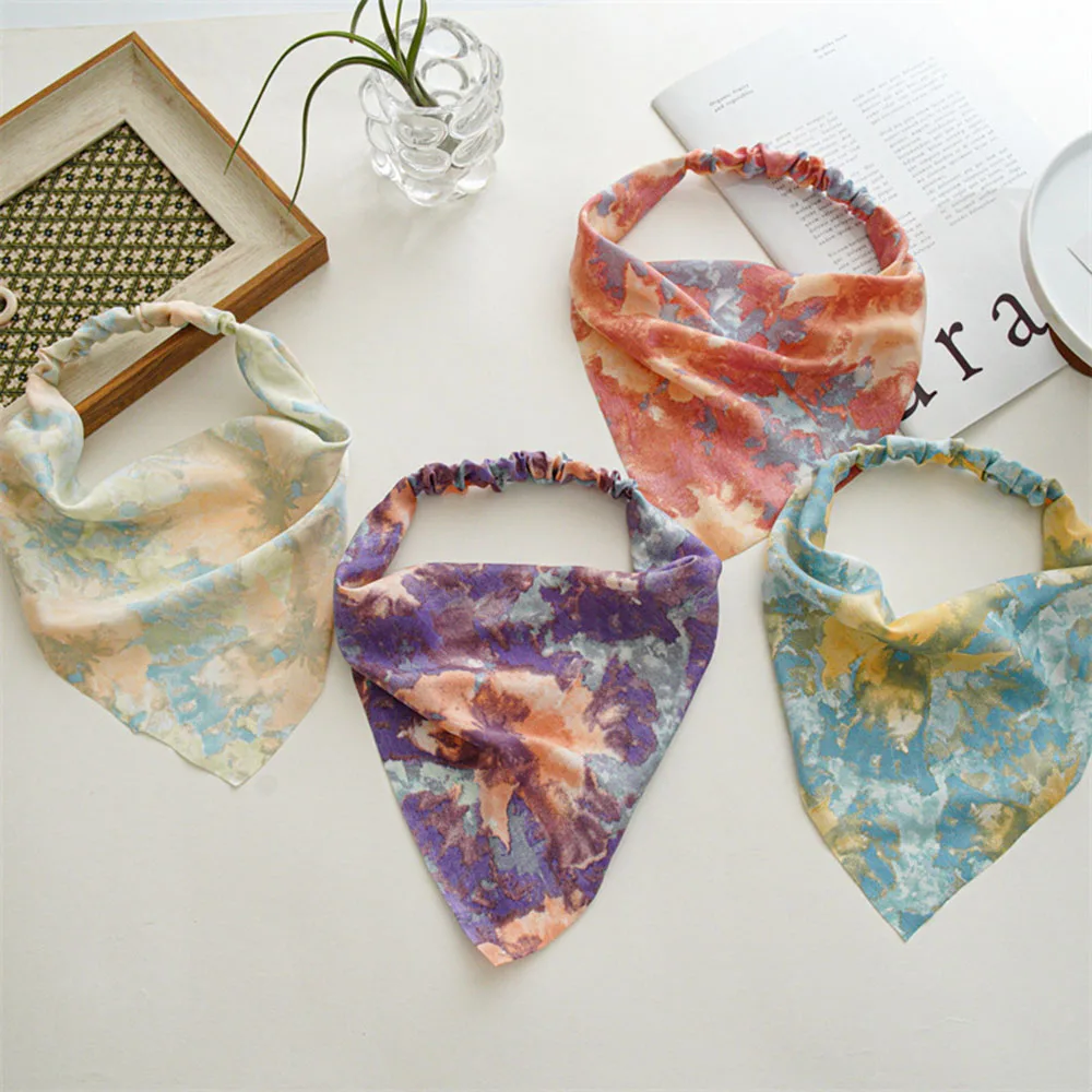 

Summer Tie-dyed Head Scarf Cloth Triangle Bandanas Lady Fashion Elastic Thin Hairband Headwear Ornaments Girls Hair Accessories