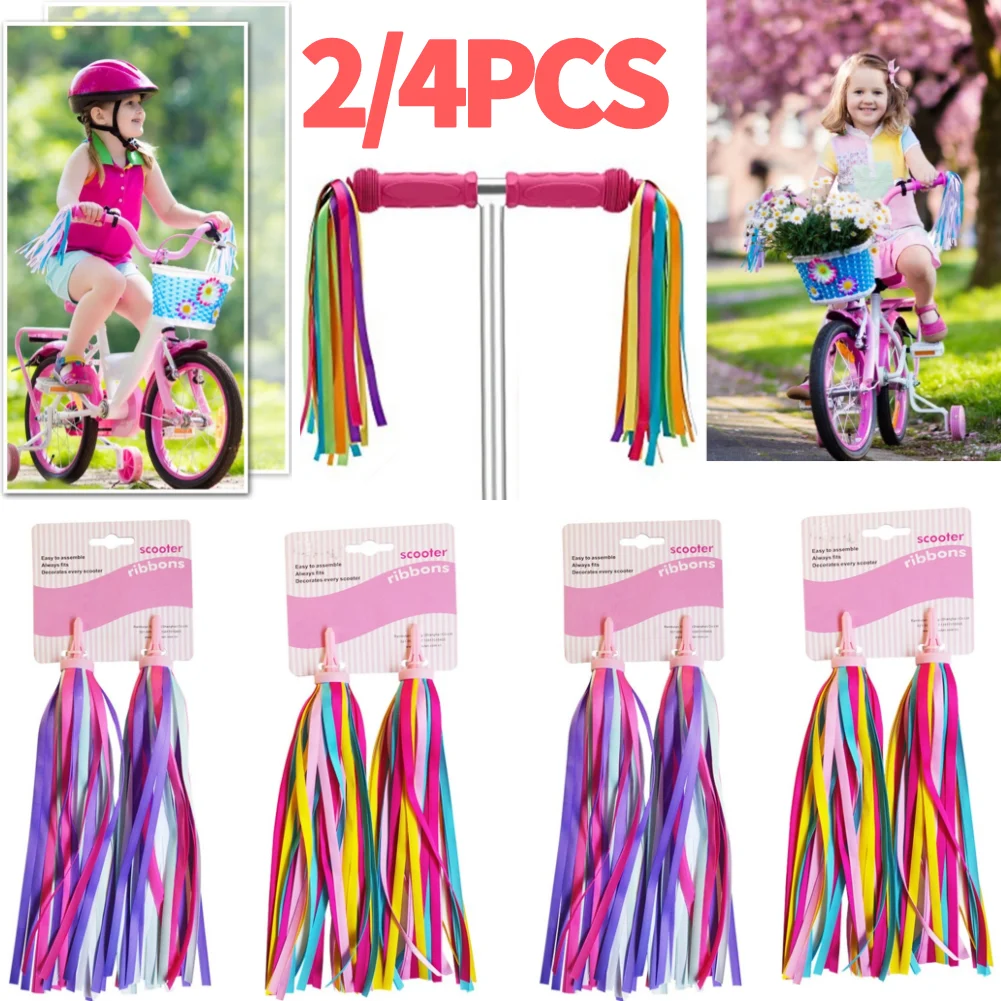 Bicycle Handlebar Streamers Colorful Tassel Children Kids Bike Decor Ribbon Tassel Ribbons Polyester Bicycle Accessories 2/4pcs