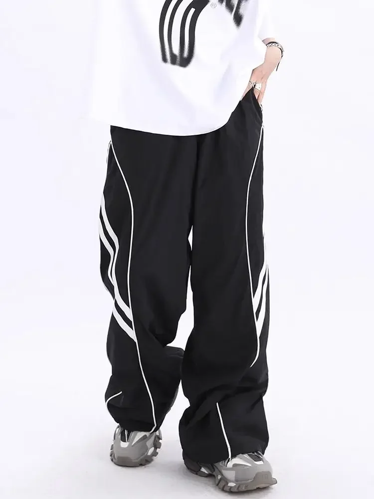 Retro Wide-leg Pants Men and Women Y2K Sweatpants Loose Drape Drawstring Korean Fashion Streetwear Straight Casual Long Pants