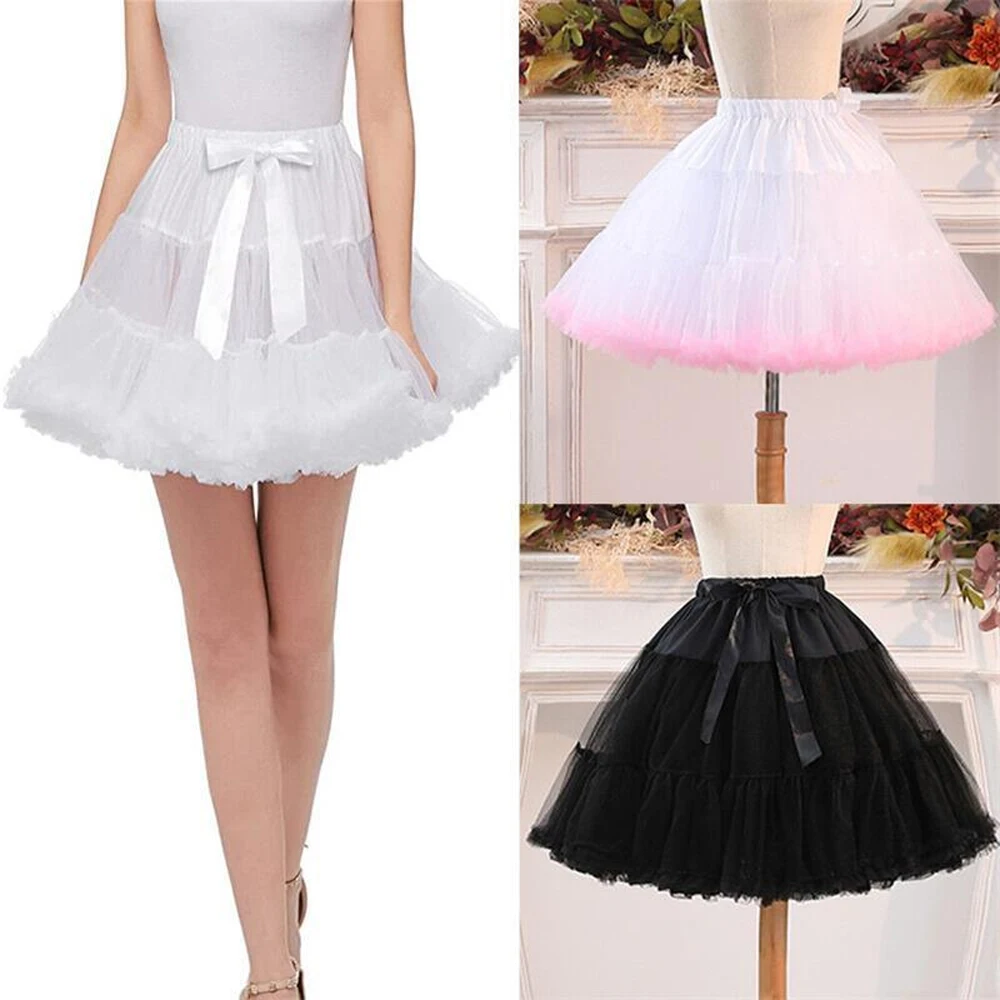 

Women Lolita Fluffy Skirt High Waist Elastic Ballet Dance Skirt Satin Bow Tulle Petticoat Dress Stage Performance Cosplay Skirt