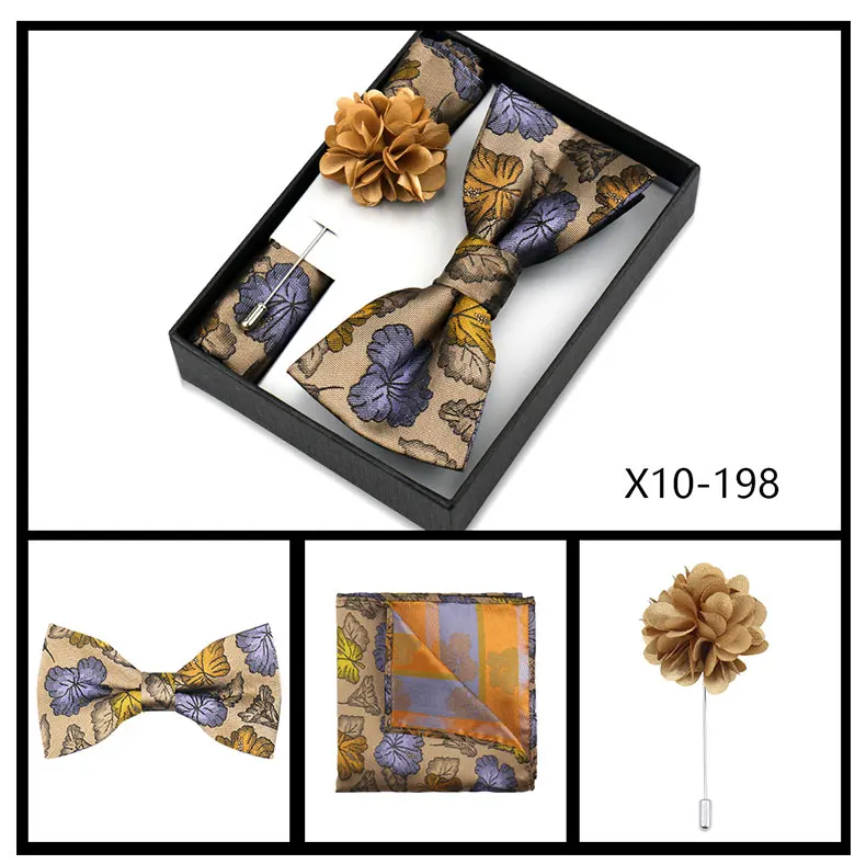 Herren-Fliege-Set: Modische Fliege, Blumenbrosche, Einstecktuch, Geschenkbox für Hochzeiten, Herren-Halsbrosche, Einstecktuch, Business-Krawatten-Accessoire – Detail 36