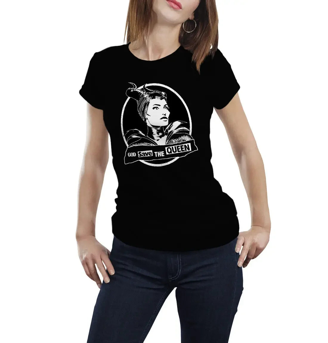 Malevolent Tshirt Angelina Jolie Witch Sex Pistles God Save The Queen