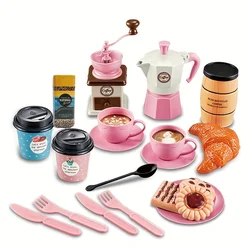 Children's Playhouse Toy: Deluxe Coffee and Pastry Afternoon Tea Set (Coffee-Pink)