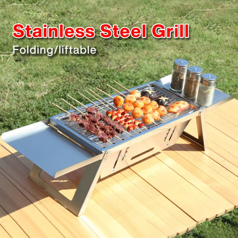 Outdoor picnic stainless steel folding barbecue stove detachable household charcoal firewood barbecue stove utensils