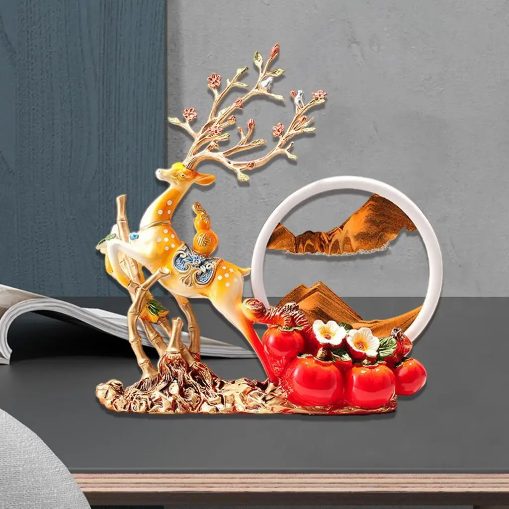 Deer Sculpture 3D Moving Sand Art Picture Decor for Office Bookshelves Table