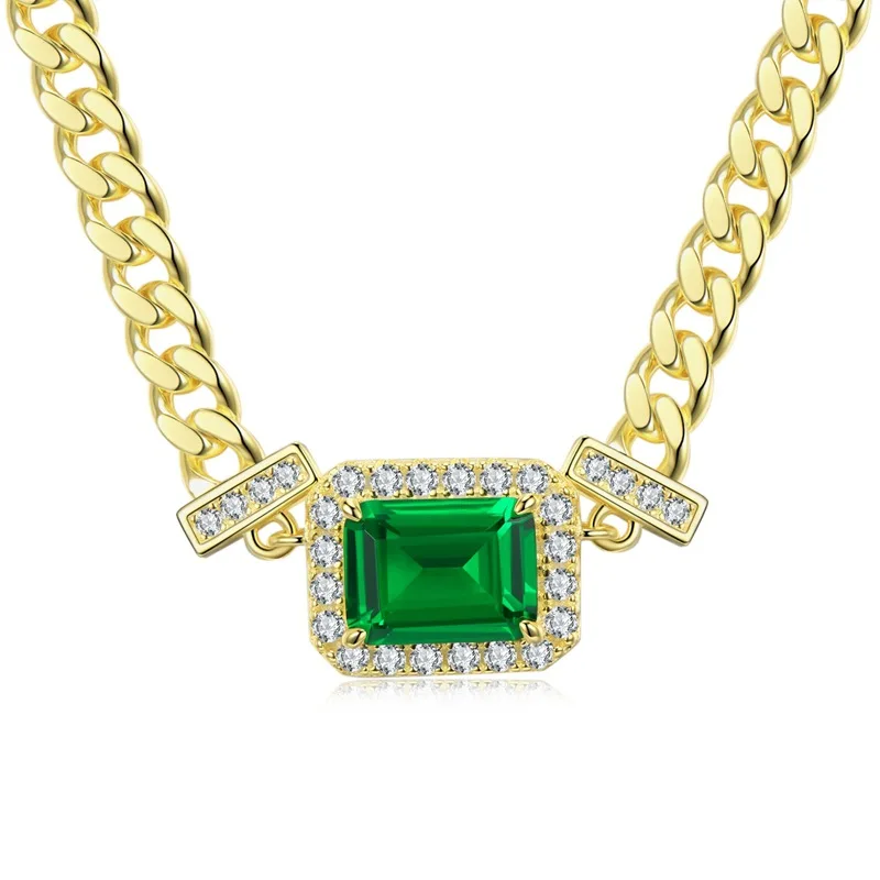 

New Simulation Emerald 1 Carat Pendant 925 Silver Adjustable Simple Ladies Necklace