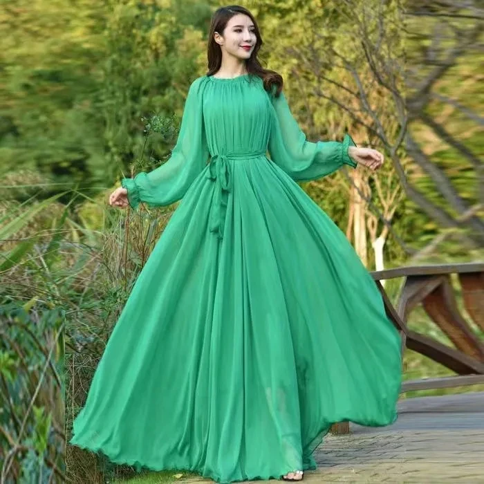 Casual Dress Chiffon Maxi Long Dresses Cheap Price Beach Chiffon Super Long  Dress Women's New Arrival