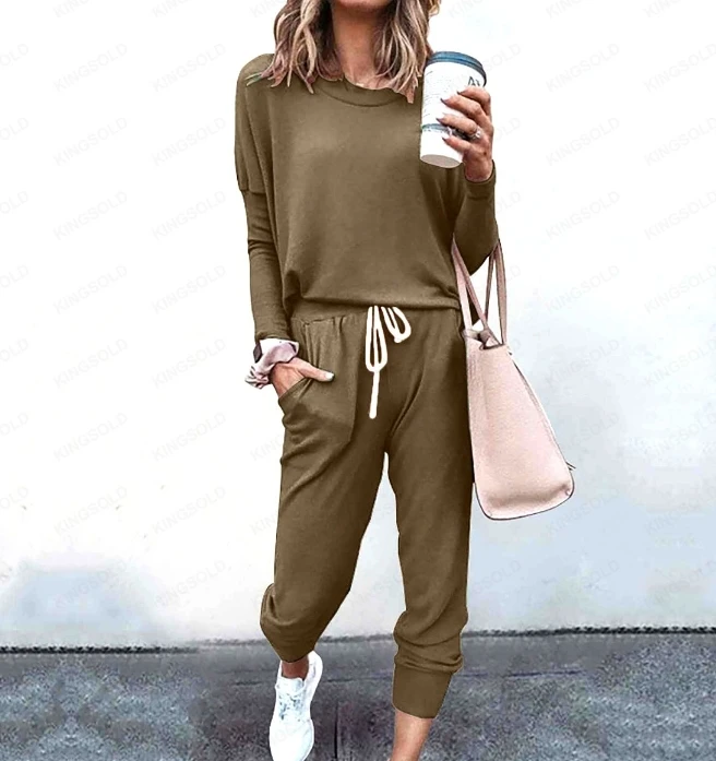 Women's Sports Set 2024 Spring/summer Latest Commuting Style Fashion Loose Solid Color Long Sleeved Pants Casual Two Piece Set