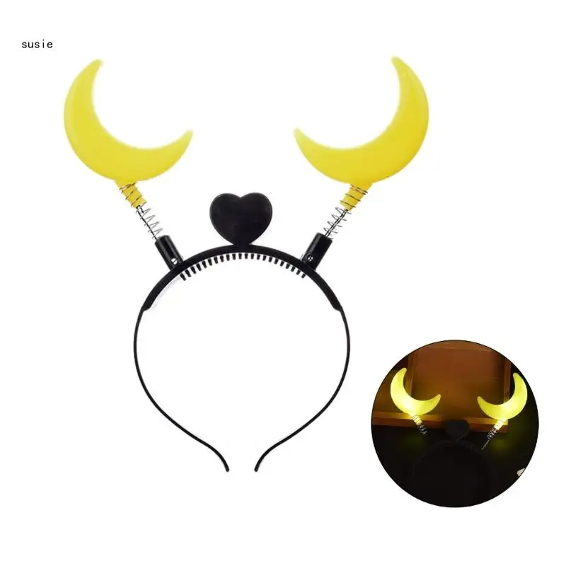 

X7YA Headband Led Shamrock Hair Band Lucky Moon Headpiece Glowing Festive Headwear Green Hair Accessories