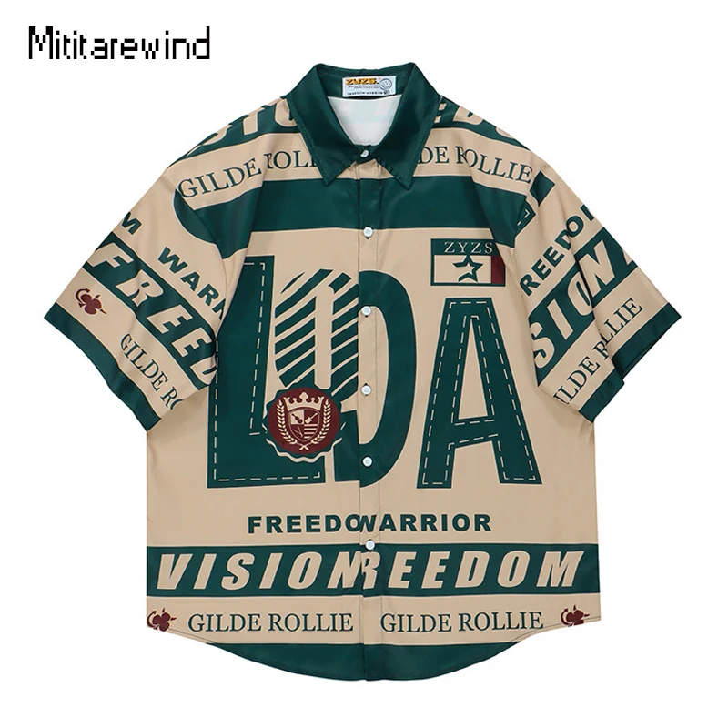 

2024 New in Summer Lovers Shirts Fashion Letter Printed Short Sleeve Lapel Shirt Male Oversized Hip Hop Streetwear Femme Shirt