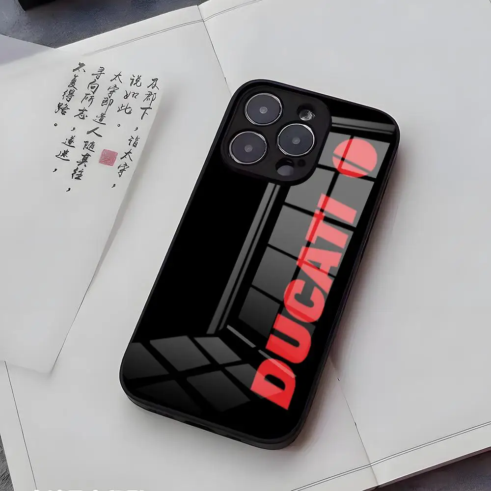 Elegant Black Glass Motorcycle Logo Phone Case