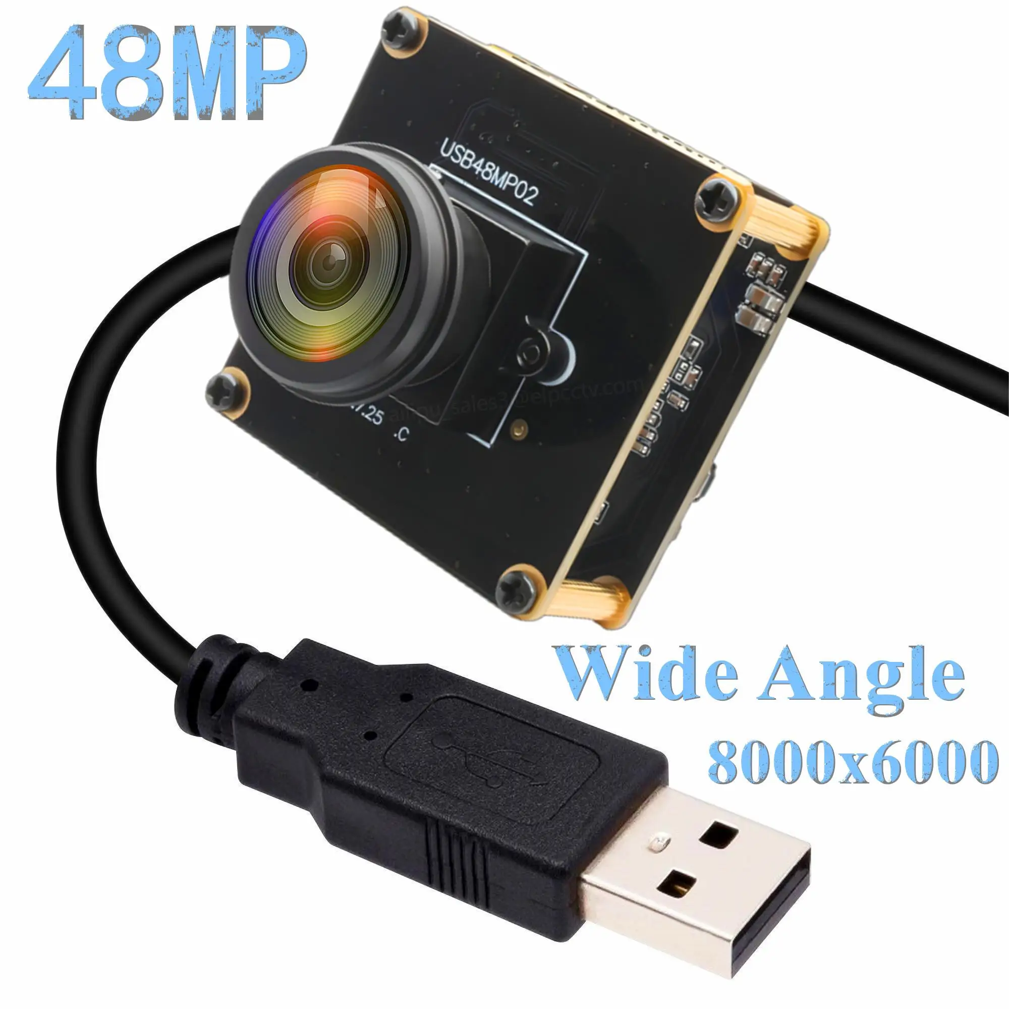 ELP 48MP USB Camera Module - Wide Angle 100° No Distortion Lens, 200ms Autofocus For PC & Raspberry Pi