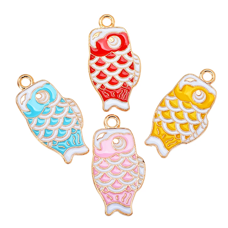 10 Stück süße japanische Glückskarpfen-Anhänger, Zinklegierung, Emaille-Anhänger für Schmuckherstellung, DIY-Halskette, Armband, Schlüsselanhänger, Zubehör – Detail 1