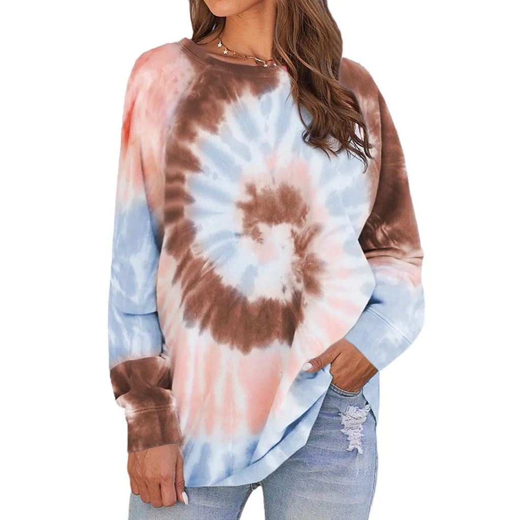 Sweatshirt Women Tie-dye O-neck Gradient Contrast Color Long Sleeve Top Pullover Sweatshirt polerones mujer sudaderas para mujer custom hoodies