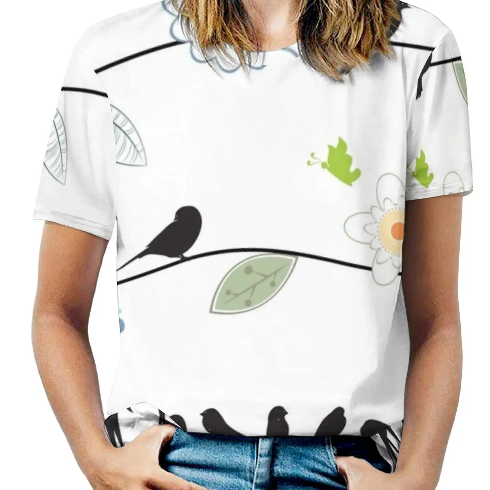 

Женская футболка с коротким рукавом, круглым вырезом и цветочным принтом