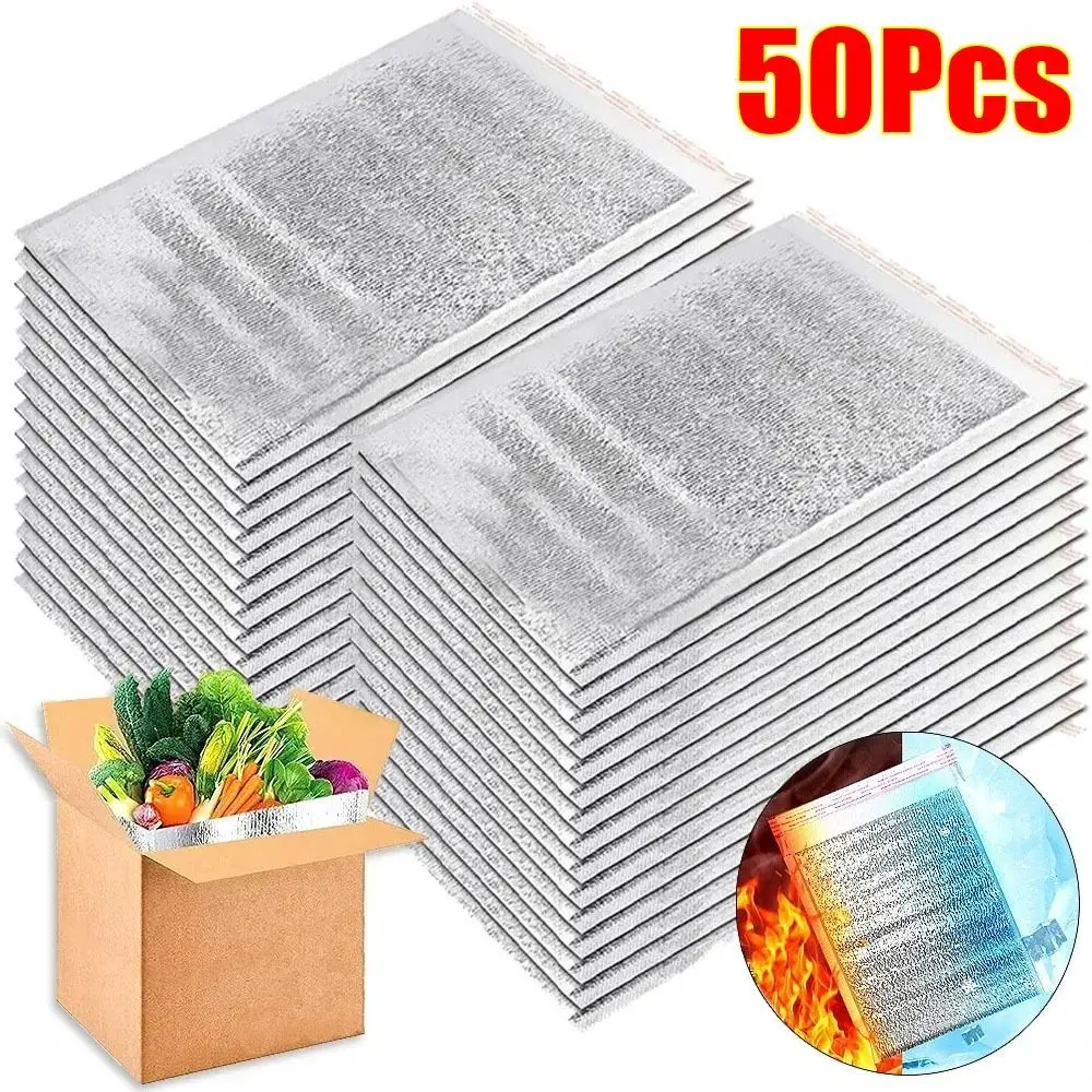 50Pcs/Pack Folding Ice Cold Warm Aluminum Foil Bag Delivery Carrier Drink Storage Insulation Bag Packing Food Thermal Cooler Bag