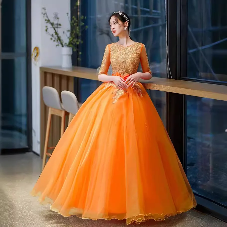 Orange Ball Gown Quinceanera Dresses Appliques Bow Prom Birthday Party Gowns Formal Occasion Vestido De Anos Sweet 16