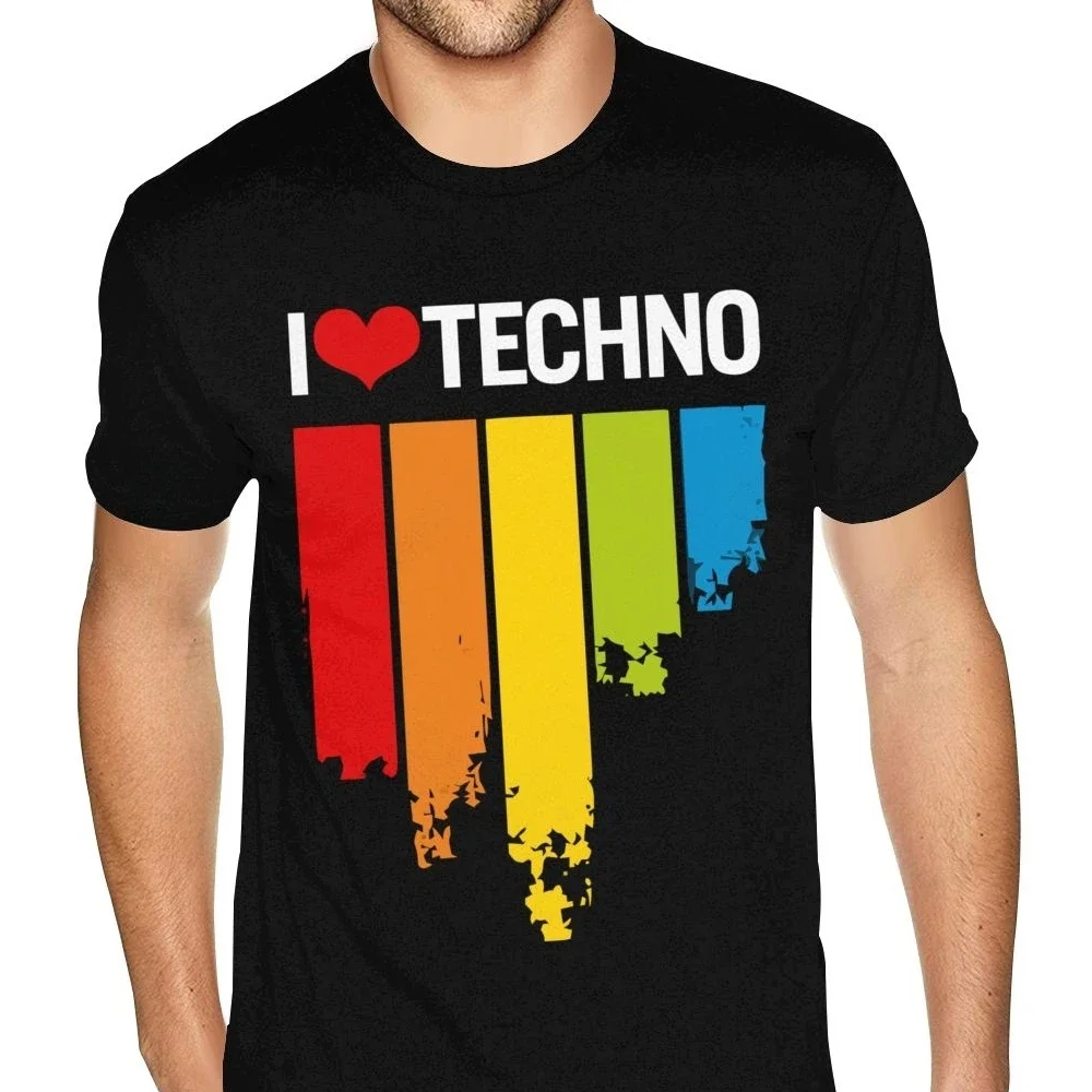 

Новое поступление, Классическая мужская футболка с надписью «I Love tecmusic», забавные Мужские футболки в английском стиле, мужские сексуальные винтажные стильные эстетические футболки