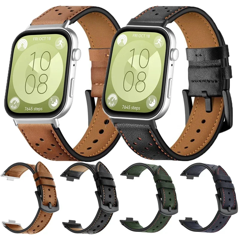 

Кожаный ремешок для Huawei Watch Fit 3, мужской и женский браслет, ремешок для часов Huawei Watch Fit3, дышащий кожаный ремешок, спортивный браслет