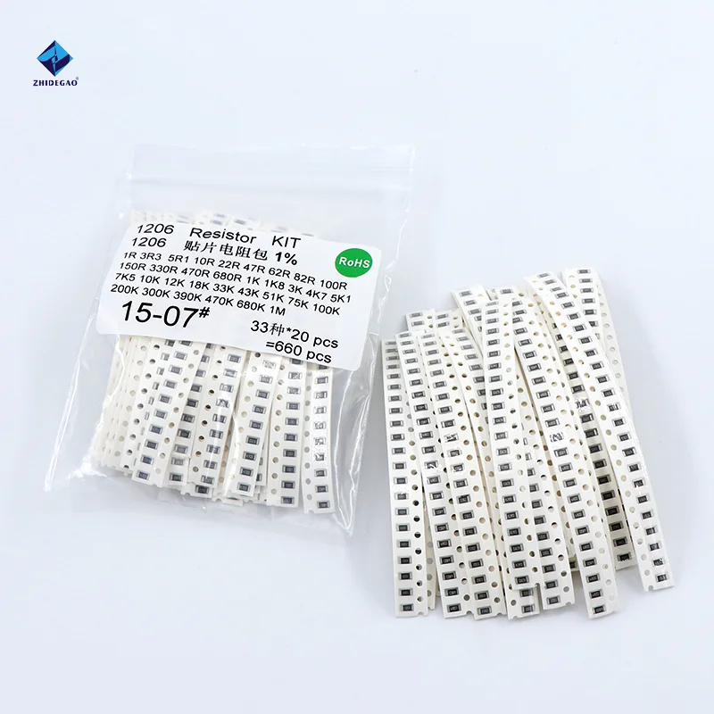 SMD Resistor 5 Pieces 1206 SMD Resistor Kit Assorted 1 Ohm-1M Ohm 1% 33valuesX 20pcs = 660pcs Sample ZHIDEGAO