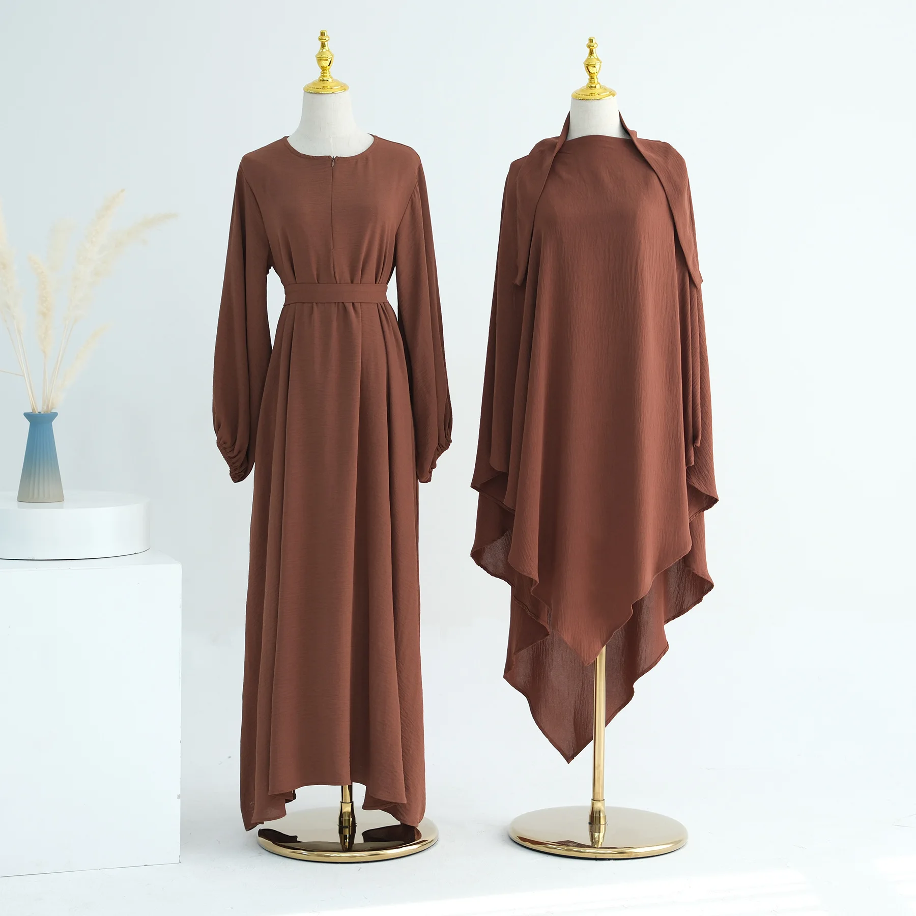 

Abaya with Khimar Long Hijab 2 Piece Set Matching Modest Muslim Dress Women Ramadan Eid Prayer Garment Niqab Islam Dubai Burqa