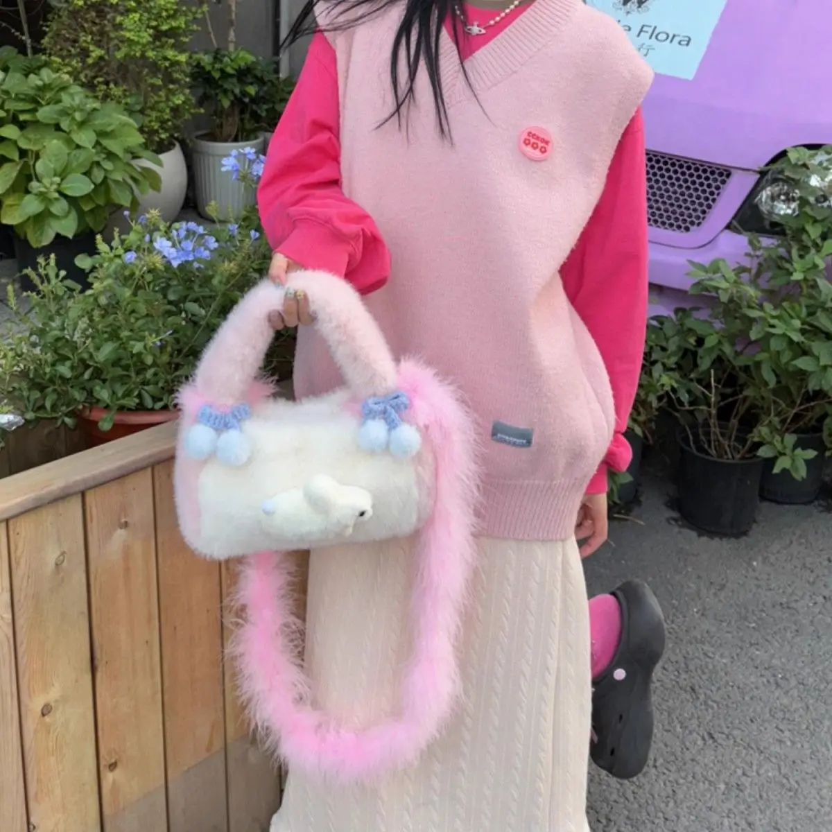 JIAERDI Harajuku Rabbit Y2k Messenger Bag Women Sweet Cute Plush White Hand Bag Purse Female Hot Girls Casual Crossbody Bag 2025