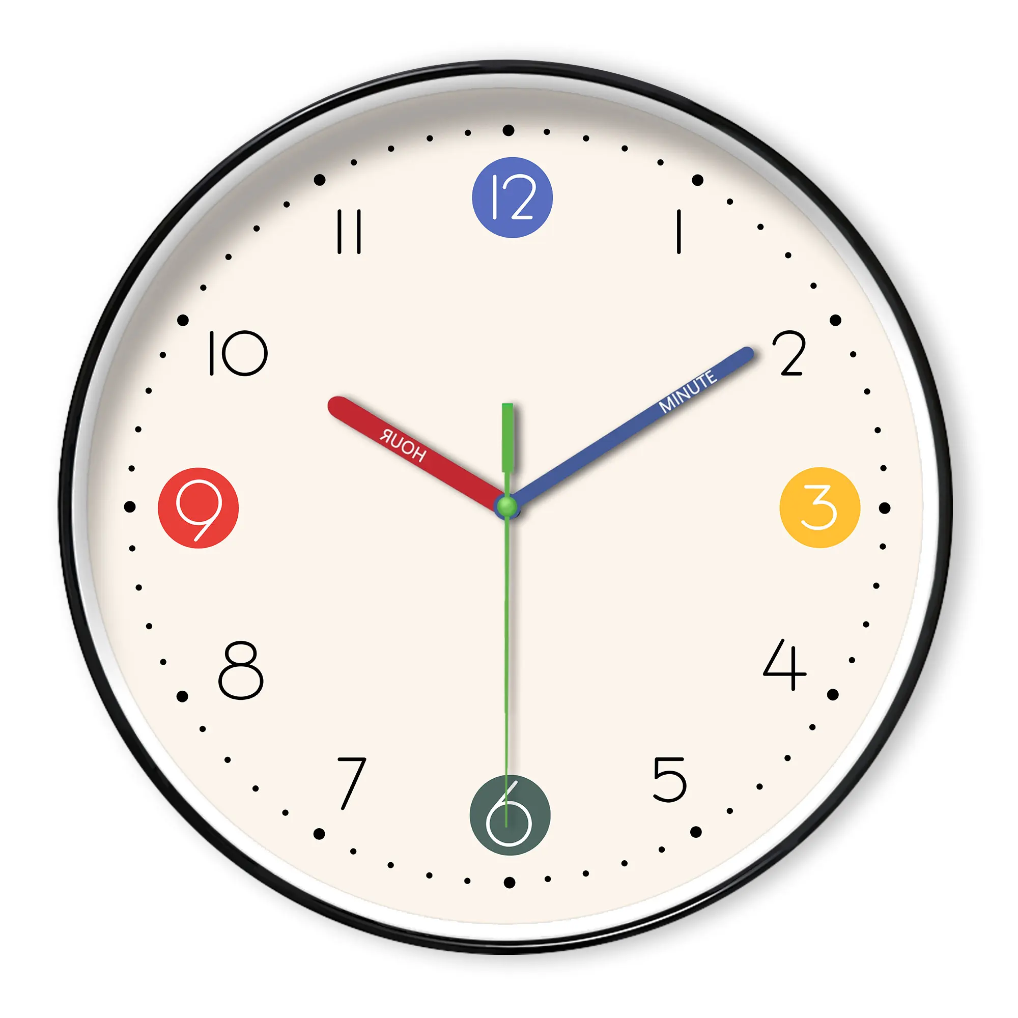 1pc simple beige instructional wall clock-silent non-ticking, learning wall clock with colorful hands and cute digital design