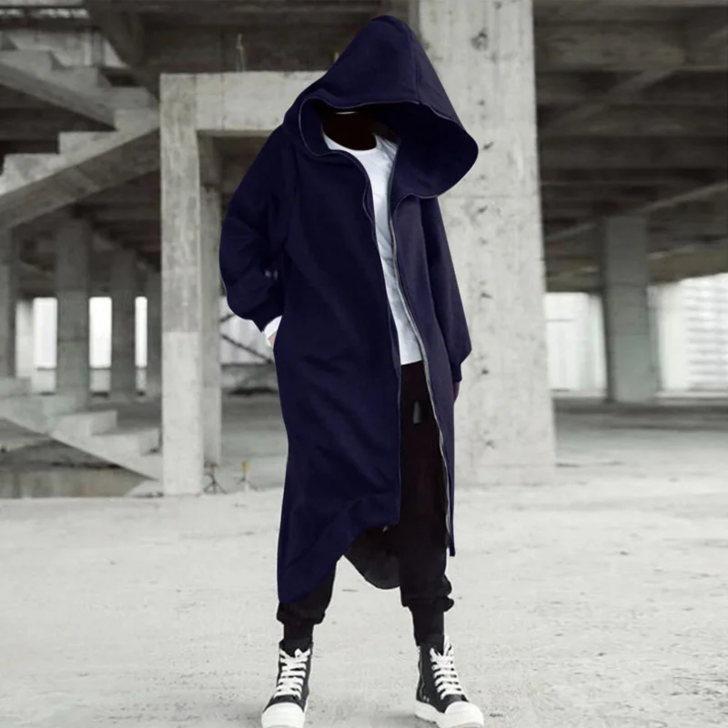 

Winter Men Women Hooded Coats Gothic Long Sleeve Zip Long Jackets Large Sized Fleece Overcoats Windbreakers Jackets Coats