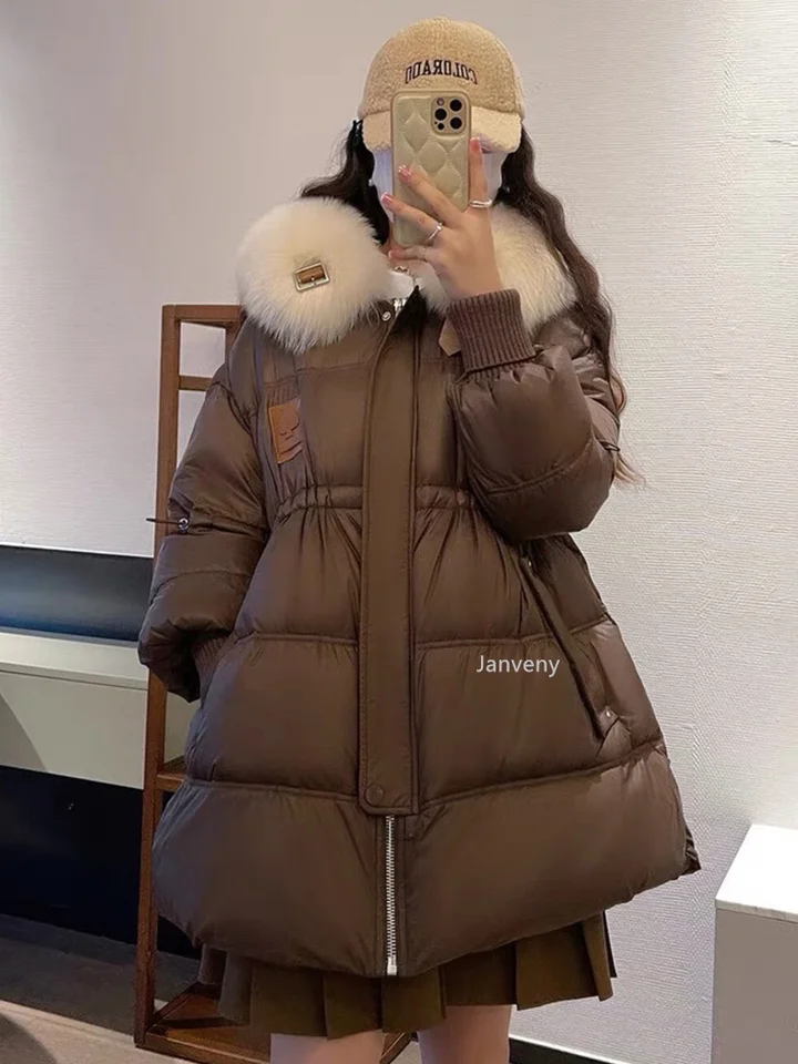 Janveny Luxury Natural Fox Fur Collar 2025 Women's Winter 90