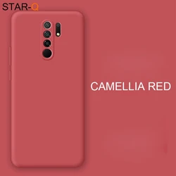 Premium Liquid Silicone Full Cover Camera Phone Case for Redmi 9 - Soft Protective Back Case (JK Camellia red)