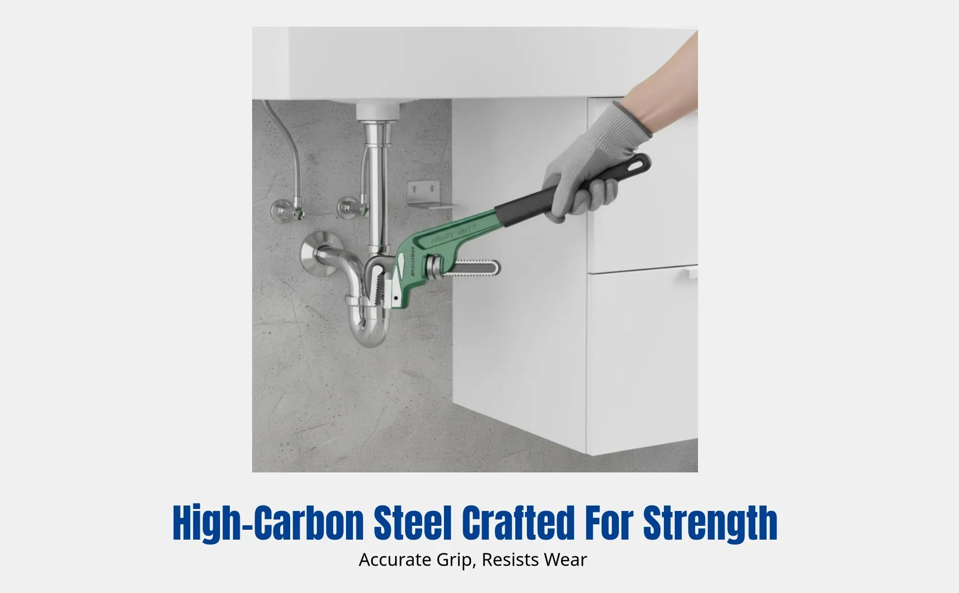 Heavy Duty Offset Jaw Wrench, Commercial Grade, Multi-Functional Plumbing Tool, Adjustable, Carbon Steel, Includes Gloves & Tape