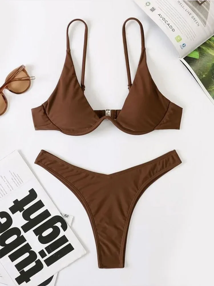 2026 Summer New Two Piece Women's Solid Color Sexy Bareback Bikini Split Swimsuit Bikini Set High Waist Beach Vacation