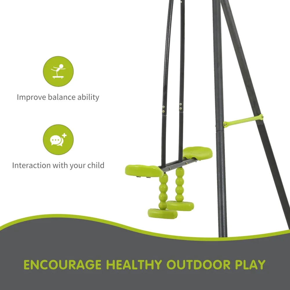children metal swing set 440lbs for outdoor playground three seat swing black and green 4