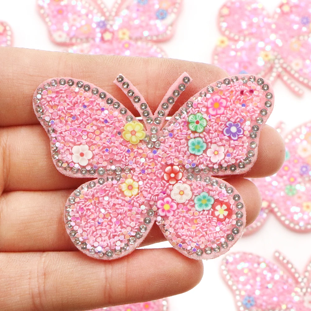 5 Stück/Set Schmetterling Herz Stern Strass Gepolsterte Applikationen Abzeichen für Kopfschmuck Dekoration Handgemachte Stoff Haaraccessoires Aufnäher