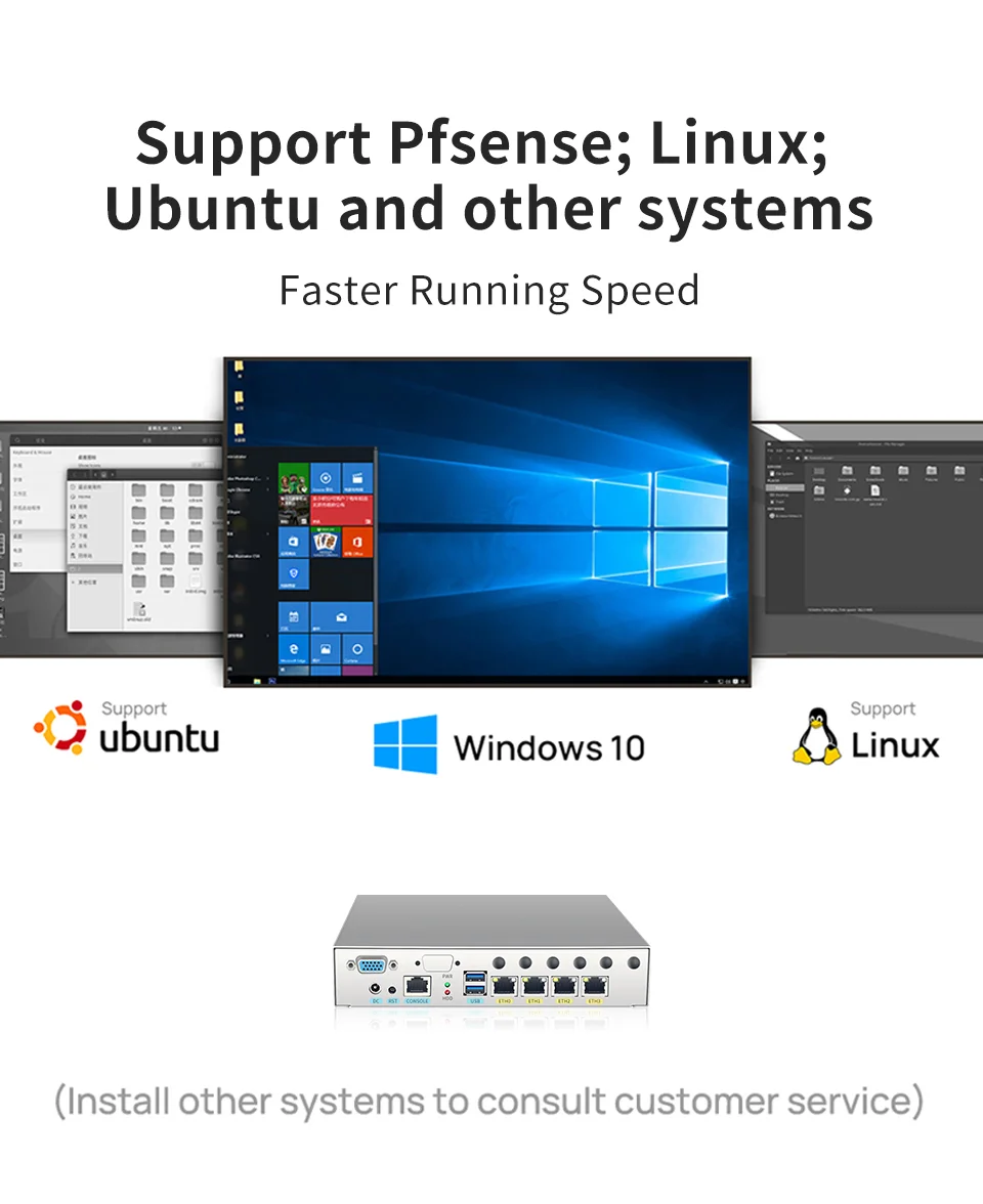 Mini PC Firewall Router with 4 LAN Ports, Intel Celeron J4125, USB3.0, Ngff SIM Slot - VPN Ready, OEM/ODM Logo Laser Print Description Image.This Product Can Be Found With The Tag Names Barebone Mini PC, Computer Office, Fanless soft router