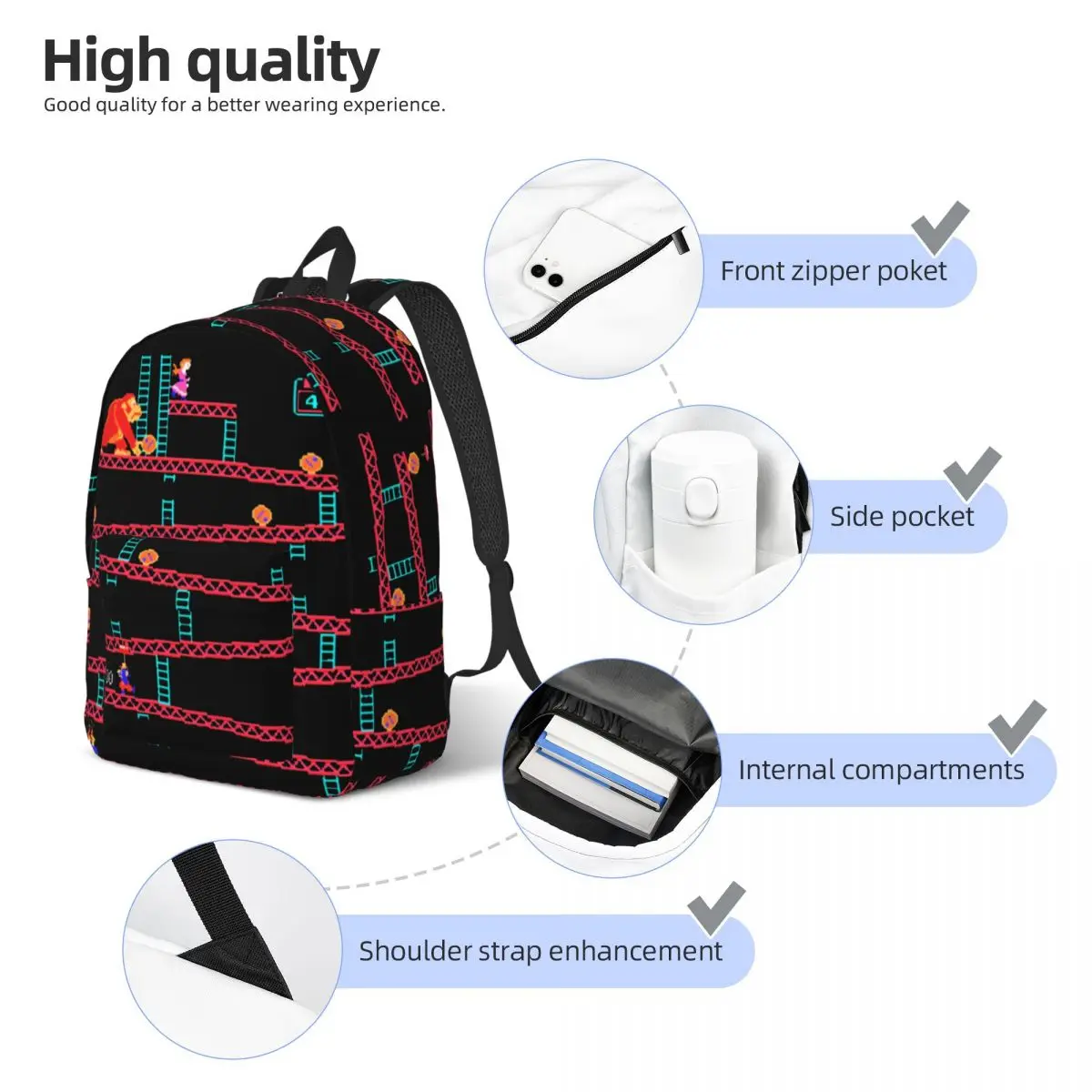 Donkey Kong Backpack for Student School Book Bags Arcade Game Collage Retro Daypack Preschool Primary Bag Outdoor 4