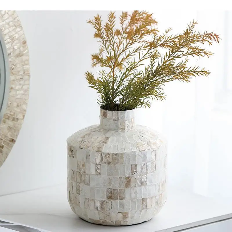 

Shell Decorative Vase Wooden Crafts Flowers Pots Flower Arrangement Desk Decoration Creative Shell Inlay Wood Floral Vases