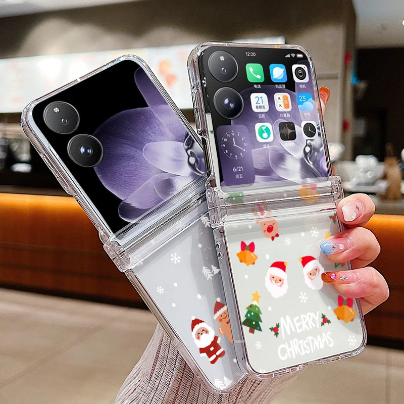 Christmas Pattern Transparent Shockproof Phone Case - Hard PC Clear Folding Cover
