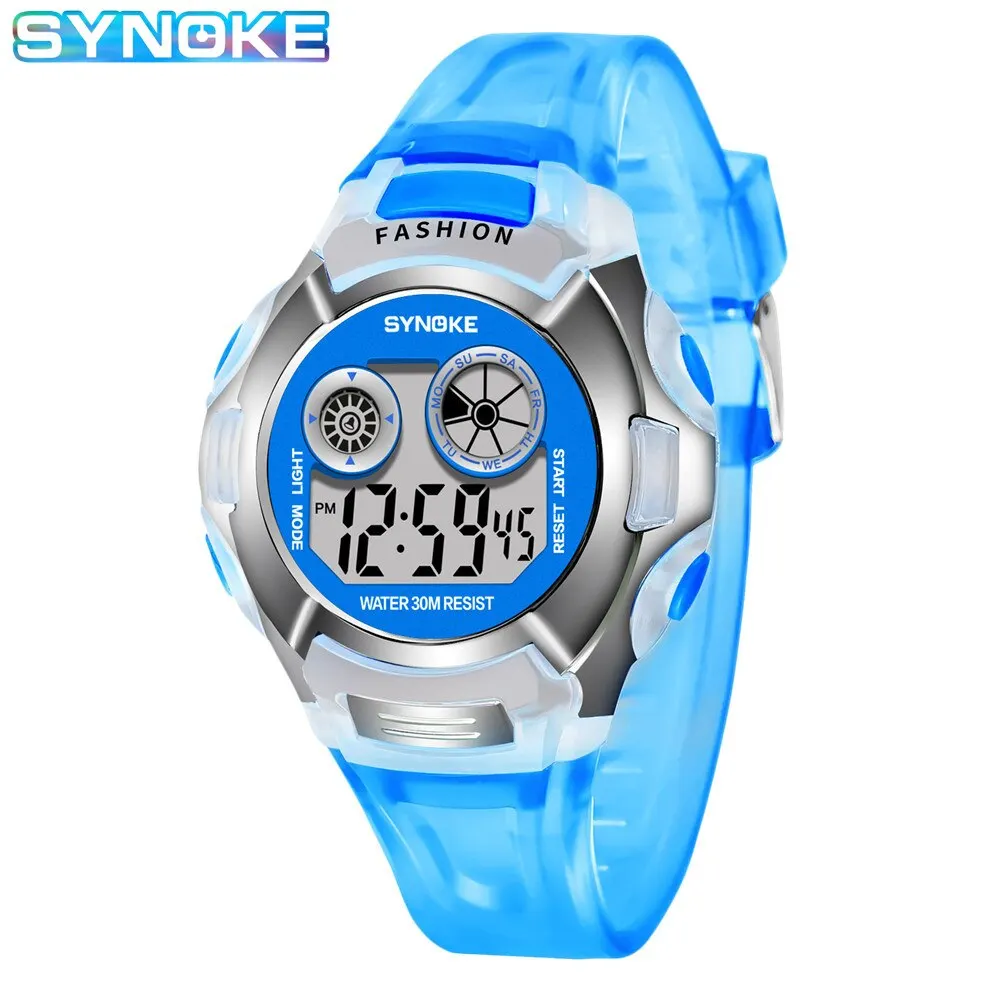 SYNOKE Student Electronic Watch Waterproof Sports Children Watch Glow Multi Function Digital Seven Colors Light Gift electronic watch