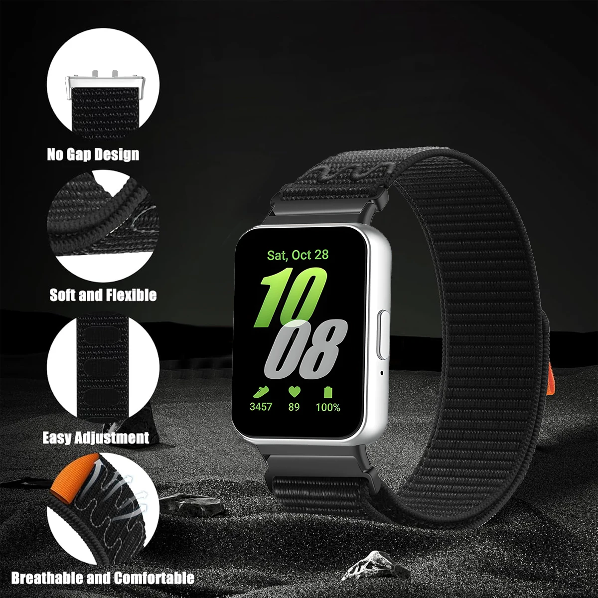 Breathable Sport Nylon Loop Strap for Fitness Tracker - Adjustable Replacement Band