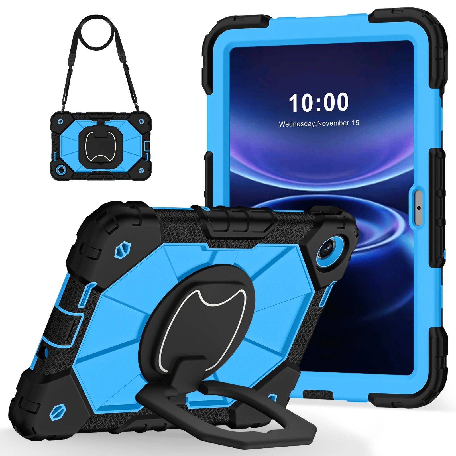 Enhanced Heavy Duty Armor Tablet Case with 360° Rotatable Stand and Shoulder Strap