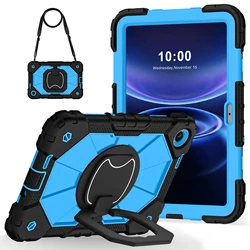 Enhanced Heavy Duty Armor Tablet Case with 360° Rotatable Stand and Shoulder Strap for Redmi Pad 2 9.7inch (Black - blue)