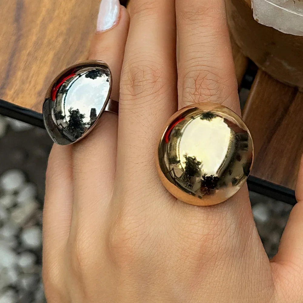Anelli in Acciaio Inossidabile a Mezza Sfera Liscia Oversize, Semplici ed Eleganti, per Donne, Gioielli Irregolari per Banchetti e Feste, Regali - immagine 2