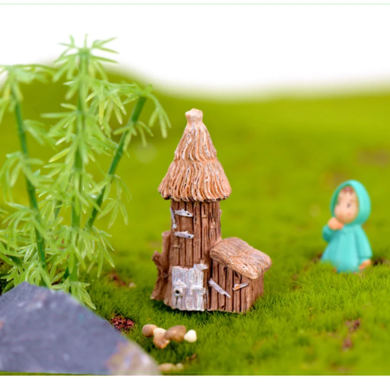 Wooden House Miniature Decorative Figurines Micro Landscape Fairy Garden Animal Statue Home Decor Ornaments DIY